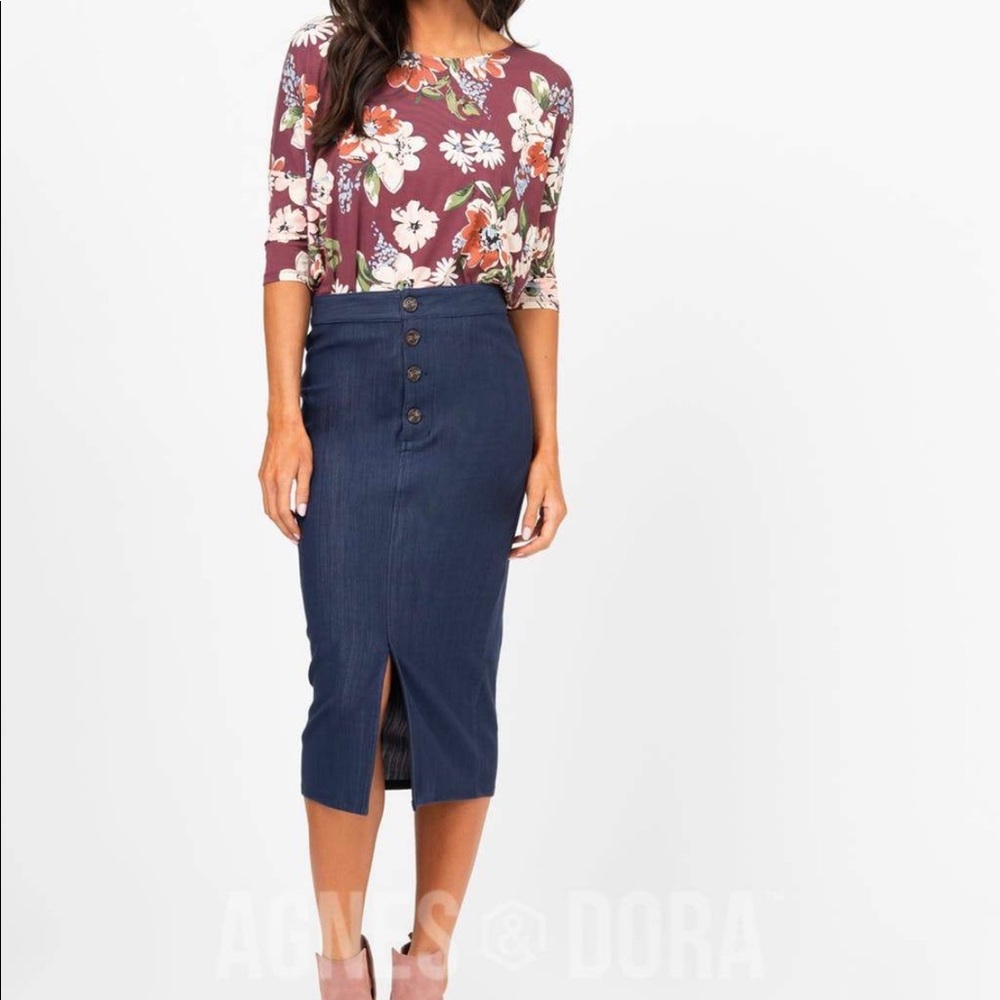 Agnes & Dora Button Pencil Skirt-Dark Denim